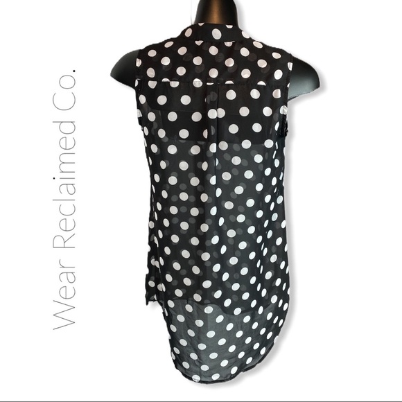 Black & White Polka Dot Sleeveless Tunic Top - Picture 4 of 7
